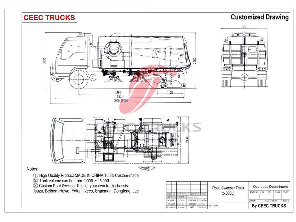  ISUZU 5.5cbm road sweeper truck drawing 