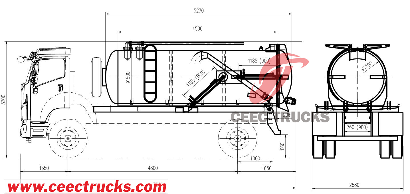 Technical drawing for Beiben vacuum trucks