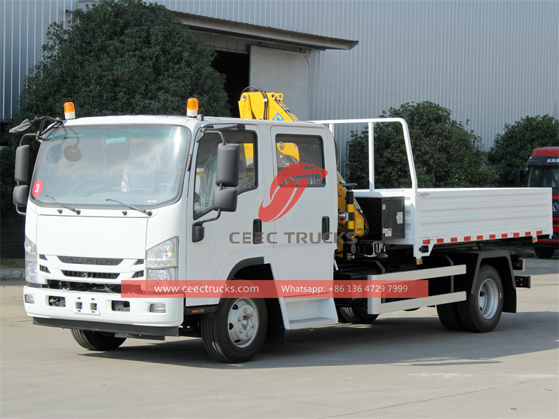 ISUZU NPR double cabin truck with folding crane 
