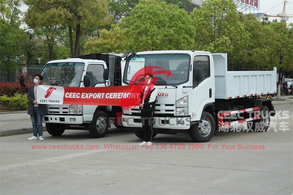 Cibuti - ISUZU 6CBM çöp sıkıştırıcı ve ISUZU 700P damperli kamyon Konteynere yüklendi
